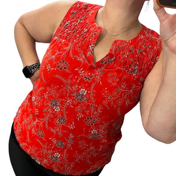 Daniel Rainn (S) Carin Smocked Bib Blouse - Stitch Fix Split Neck Sleeveless Top - Picture 2 of 12